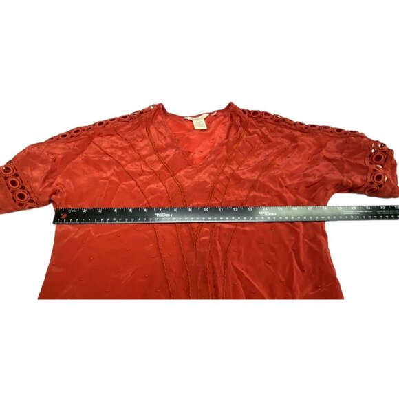 SUNDANCE Women Swiss Dot Short Sleeve Tunic V Neck Sz S Burnt Orange 10-12 - Picture 7 of 9